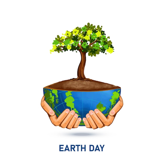 Free Vector hand holding tree with half globe concept happy earth day background