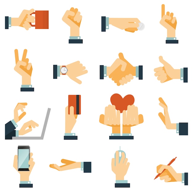 Free Vector hand icons set flat