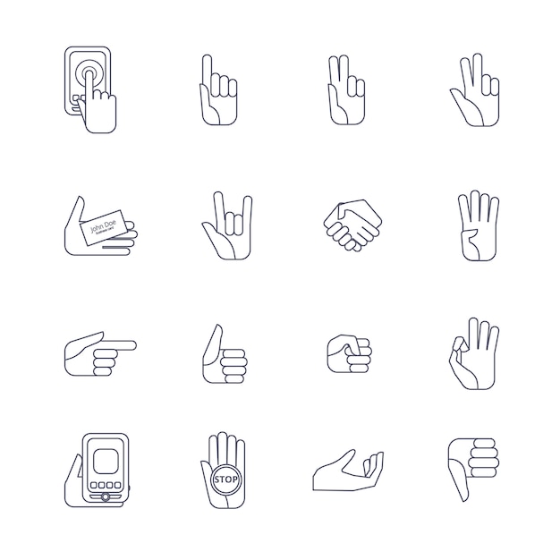 Free vector hand icons set line contour