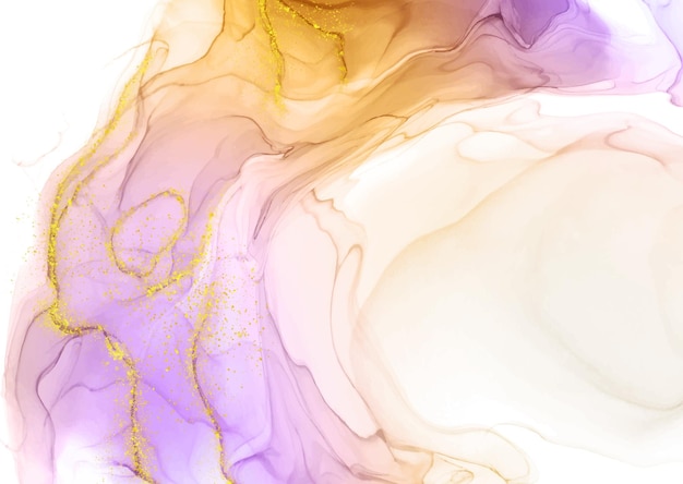 Free Vector hand painted alcohol ink pastel background with gold glitter