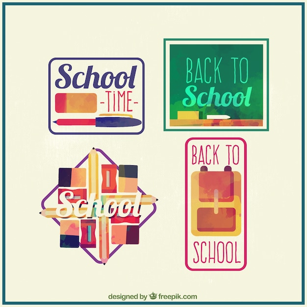 Free Vector hand painted badges for back to school