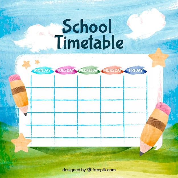 Free Vector hand painted school timetable