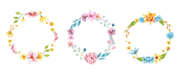 Free Vector hand painted watercolor floral wreath collection