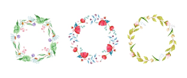 Free Vector hand painted watercolor floral wreaths collection