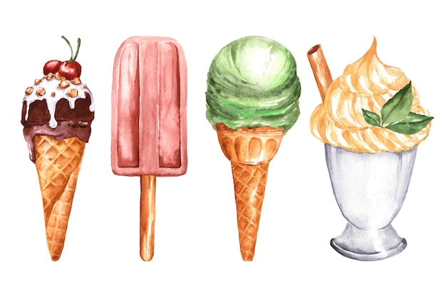 Hand painted watercolor ice cream collection