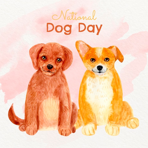 Free Vector hand painted watercolor national dog day illustration