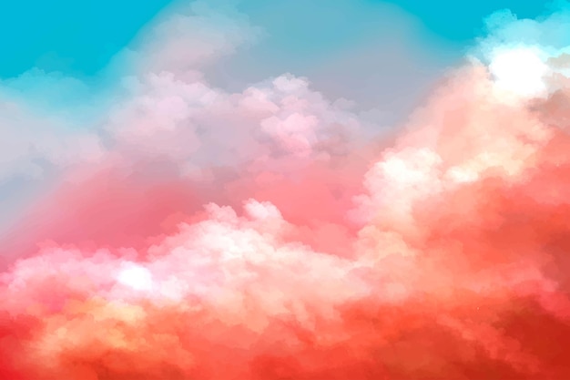 Free Vector hand painted watercolor sky cloud background with a pastel colored