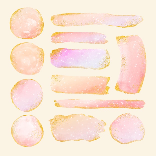 Free Vector hand painted watercolor stains / brush strokes with gold and glitter