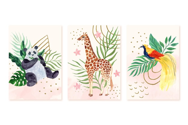 Free Vector hand painted watercolor wild animals covers collection