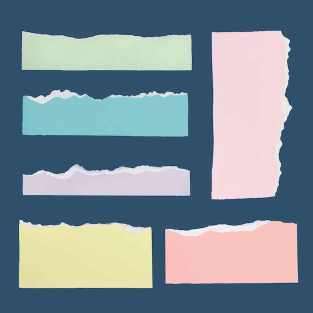 Handmade torn paper craft vector in pastel colors set