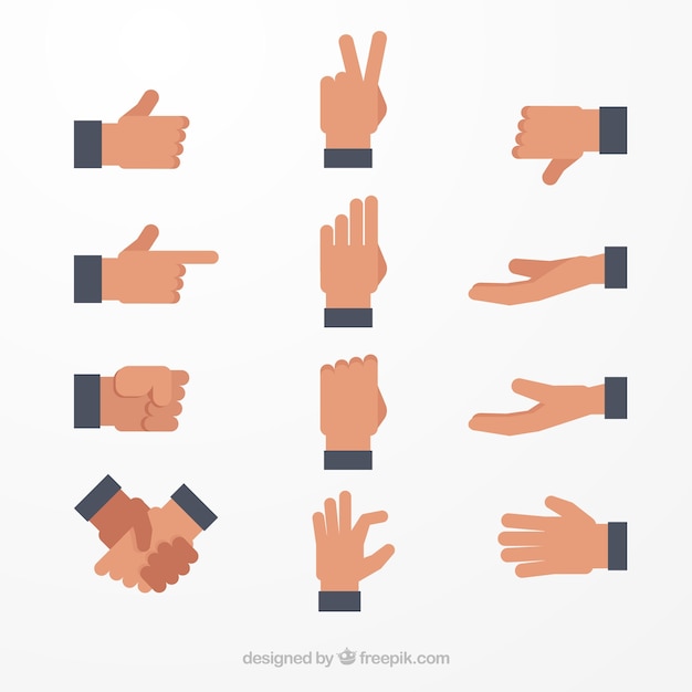 Free Vector hands collection with different poses in flat syle