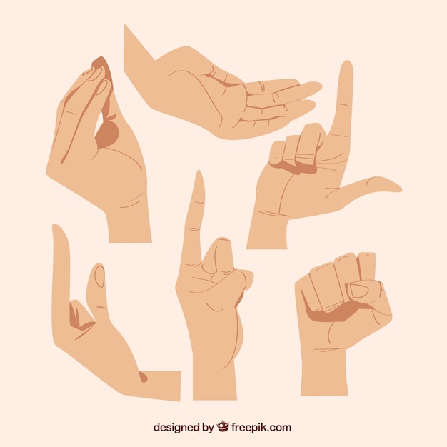 Free vector hands collection with different poses in hand drawn style