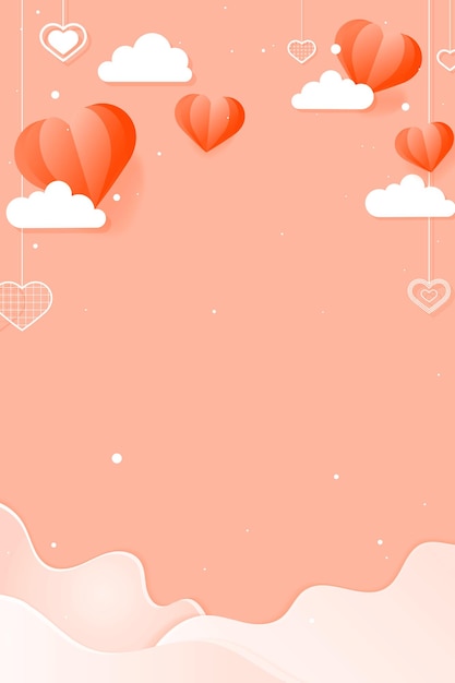 Free vector hanging hearts cloud wave peach background