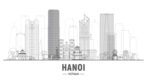 Free vector hanoi vietnam line skyline with panorama in white background vector illustration business travel and tourism concept with modern buildings image for presentation banner web site