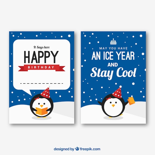 Free Vector happy birthday card with penguins