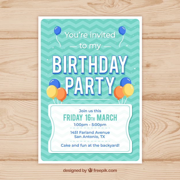 Happy birthday party card in flat style