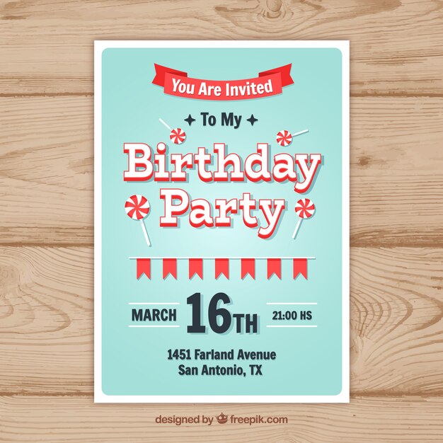 Happy birthday party card in flat style