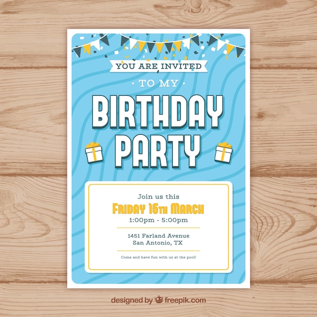 Happy birthday party card in flat style