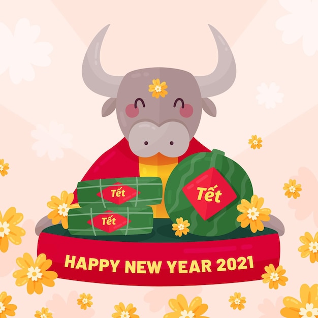 Free Vector happy bull happy vietnamese new year 2021