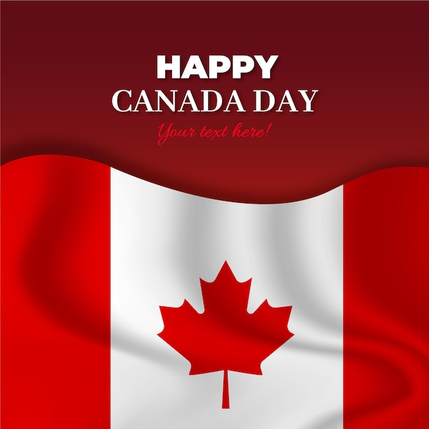 Free Vector happy canada day with realistic flag