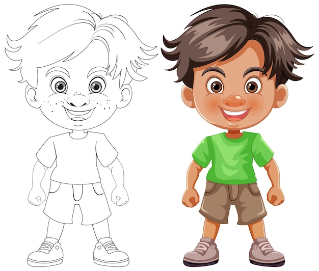 Free Vector happy cartoon boy before and after coloring