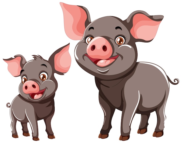 Free Vector happy cartoon pigs smiling together