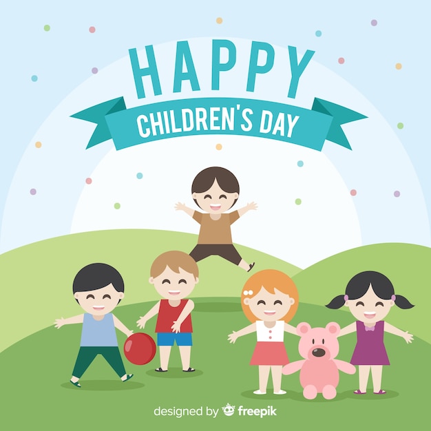 Free Vector happy children's day background in flat design