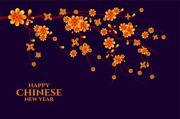 Free Vector happy chinese new year greeting with sakura tree