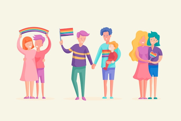 Free Vector happy couple celebrating pride day