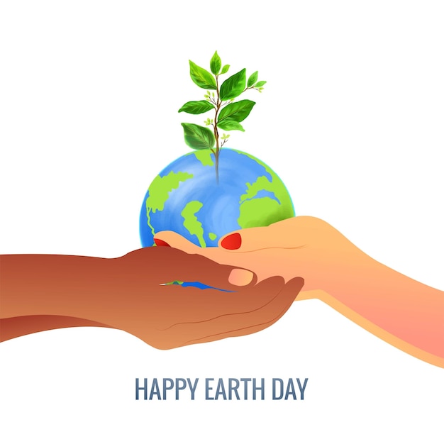 Free Vector happy earth day in hands holding globe concept design