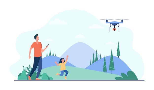 Free Vector happy father with daughter playing with quadcopter