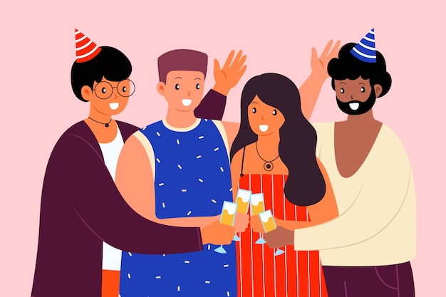 Free Vector happy friends toasting together
