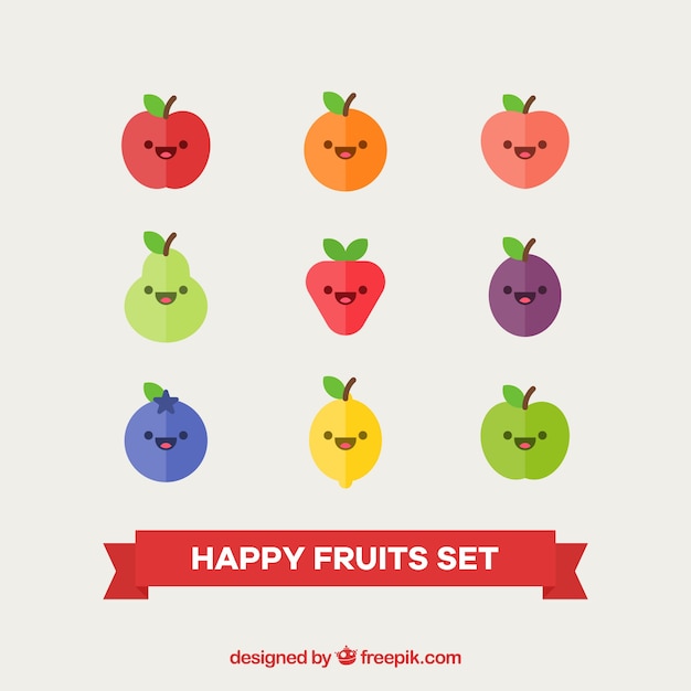 Free vector happy fruit character set