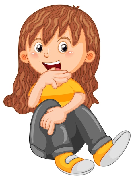 Free Vector happy girl cartoon character sitting on white background