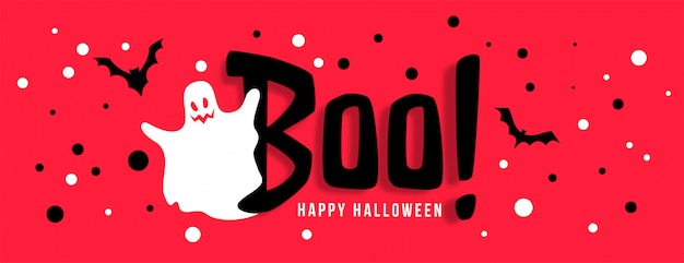 Free vector happy halloween celebration banner with white ghost