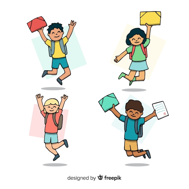 Free Vector happy hand drawn students jumping