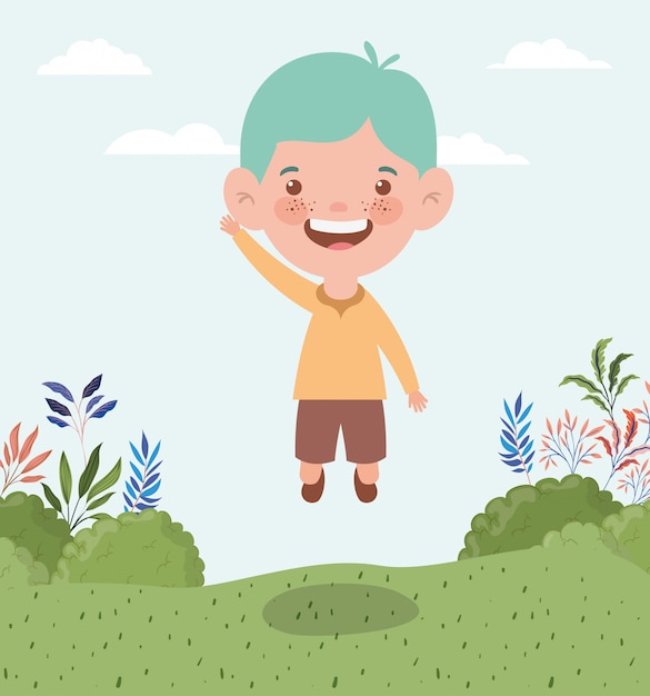 Free Vector happy little boy in the landscape