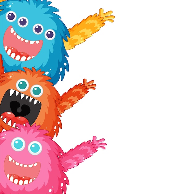 Free vector happy monster friends border banner