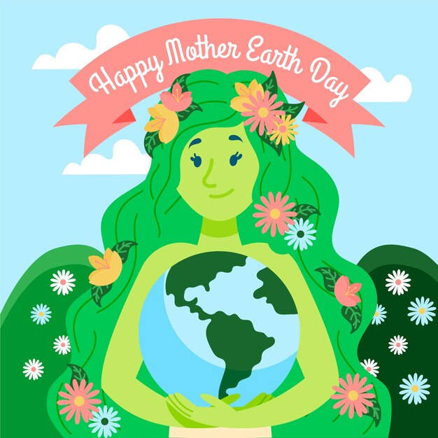 Happy mother earth day with woman holding the earth