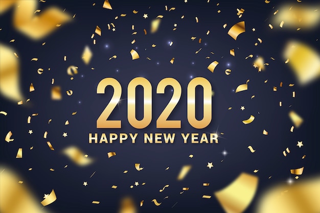 Free Vector happy new year 2020 lettering  with realistic decoration background