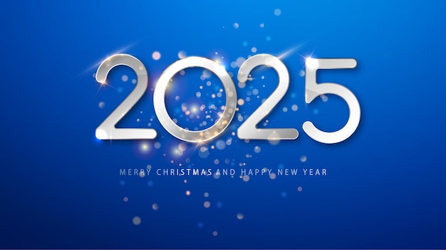 Free Vector happy new year 2025 silver white blue greeting card