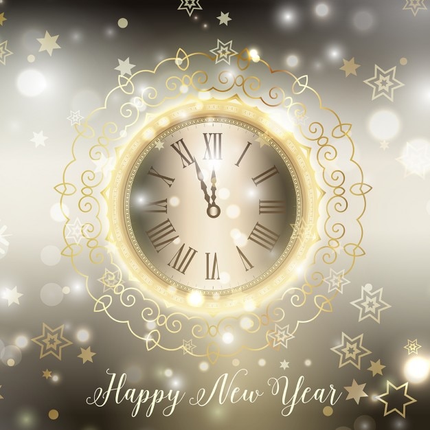 Free Vector happy new year background with decorative clock