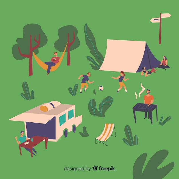 Free Vector happy people camping in nature