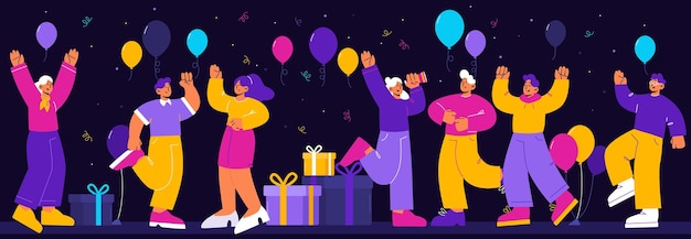 Free Vector happy people on night birthday party