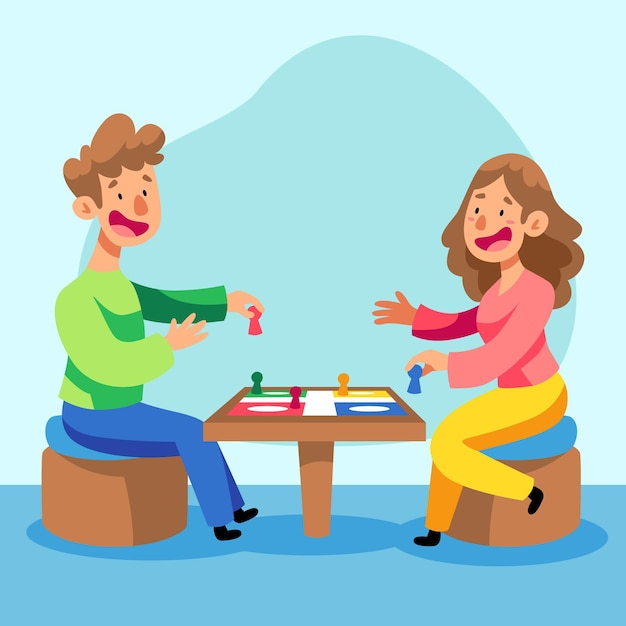 Free Vector happy people playing ludo game