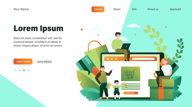 Free Vector happy people shopping online. basket, tablet, customer flat vector illustration. e-commerce and digital technology concept website design or landing web page