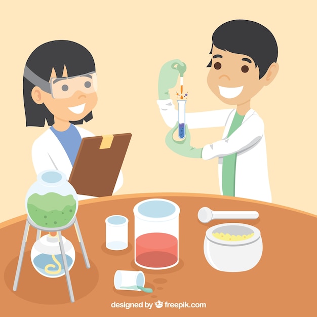 Free Vector happy scientists in a laboratory