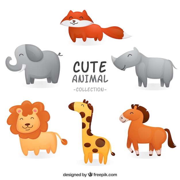 Free Vector happy set of smiley animals