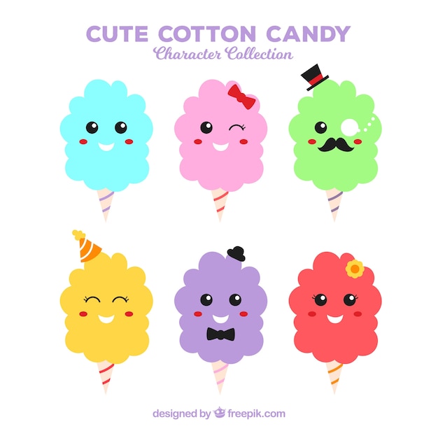 Free vector happy set of smiley cotton candy