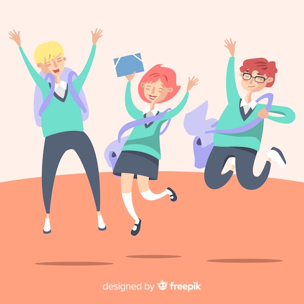 Free Vector happy students jumping with flat design